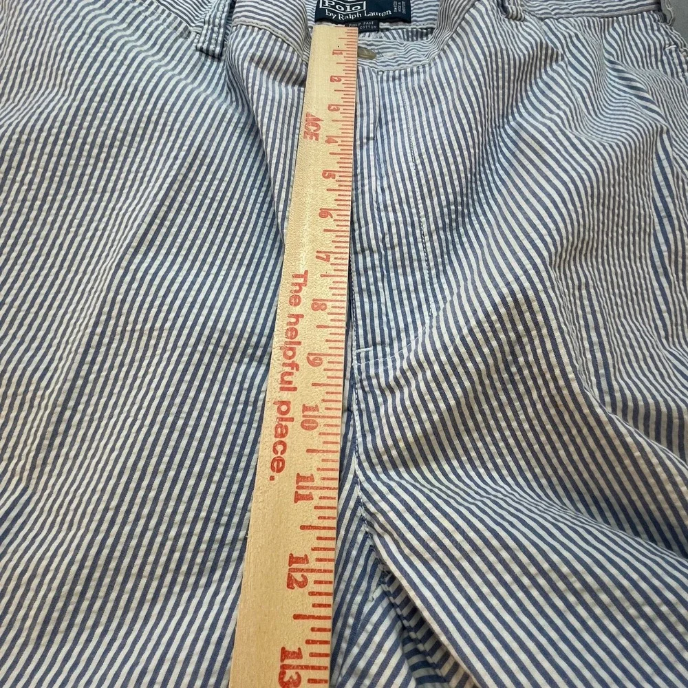Mens Polo Lauren Blue White Seersucker Striped Cotton Pants 36x30 Preppy Summer